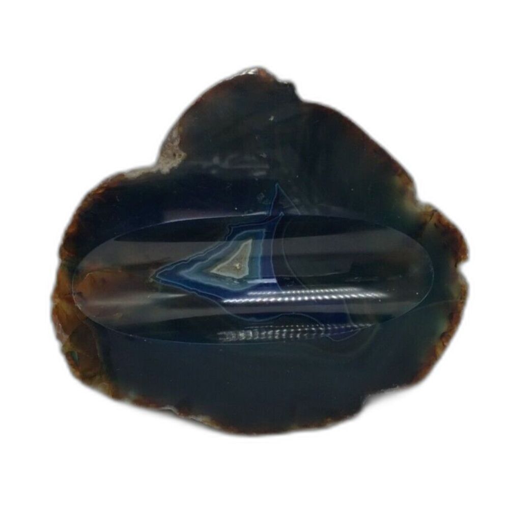 Vintage Blue Cut Agate Geode Slice Trinket Dish Polished Lapidary Stone Tray